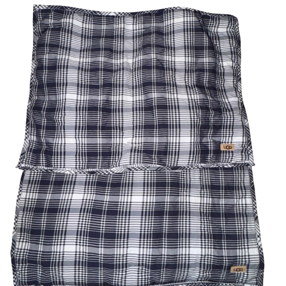 UGG Reversible Plaid Sherpa Pillow Shams Set Navy White Full Queen Bedding - Picture 3 of 4